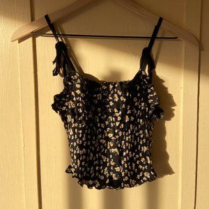 Urban Outfitters Black Floral Cropped Cami Style Top, Size XS